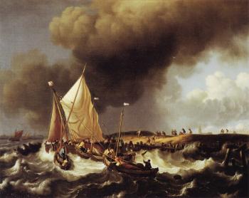 Ludolf Backhuysen : Boats in a Storm